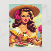 Schattige  Portretolie Schilderij Pin-up Briefkaart (Voorkant)