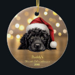 Schattige Portugees Water Dog Santa Hat Gepersonal Keramisch Ornament<br><div class="desc">Verhoog uw vakantiedecor met onze vertederende Schattigee Portugees Waterhond in een rood Pet Kerst Gepersonaliseerd Keramisch Ornament. Dit hartverwarmende ornament is voorzien van een schattige Portugees waterhond versierd met een feestelijk rood pet, waardoor uw kerstfestiviteiten vrolijk en warm worden. Personaliseer het met een naam naar keuze om een gekoesterde aandenken...</div>
