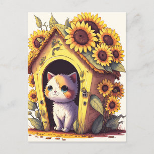 Schattige Posing Kitty Cat Illustratie Briefkaart
