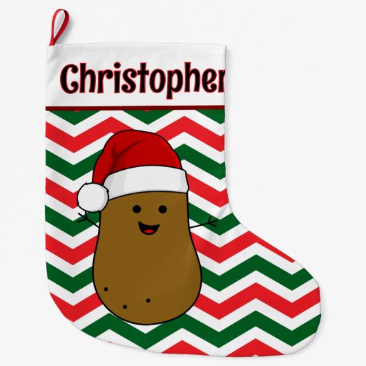 Schattige Potato Chevron Pattern Custom Bericht Grote Kerstsok (Voorkant)