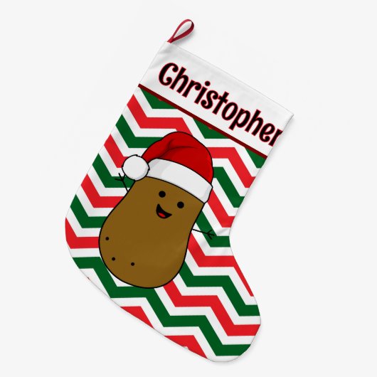 Schattige Potato Chevron Pattern Custom Bericht Grote Kerstsok (Voorkant (Hangend))