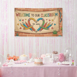 Schattige Potlood Hart Welkom Banner | Helder Klas