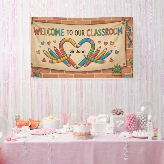 Schattige Potlood Hart Welkom Banner | Helder Klas (Feest)