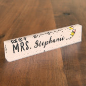 Schattige potlood script terug naar school leraar naambordje (Zijkant)