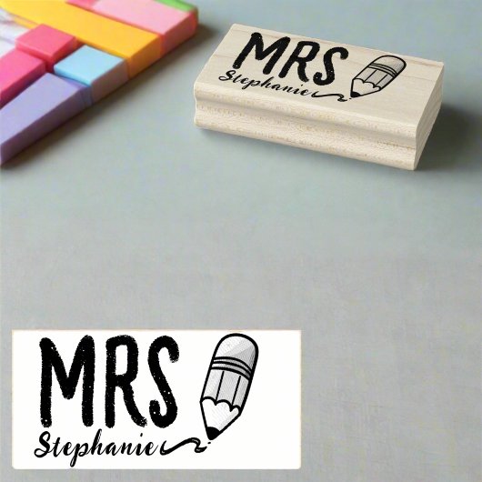 Schattige potlood Terug naar school Leraar Naam Rubberstempel
