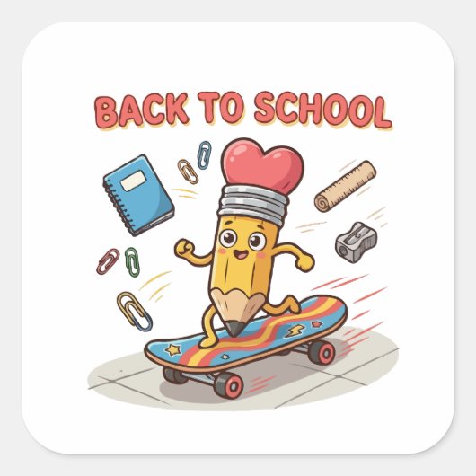 Schattige potloodschaatser terug naar school Vierkante Sticker (Voorkant)