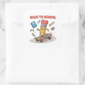 Schattige potloodschaatser terug naar school Vierkante Sticker (Tas)