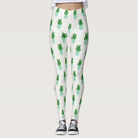 Schattige potten Snake Plant Pattern Leggings (Voorkant)