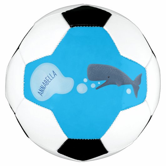 Schattige potvis die bellen blaast cartoon voetbal (Voorkant)