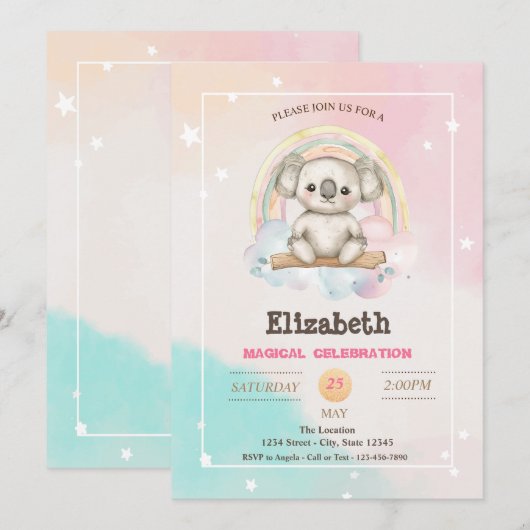 Schattige Prachtige Koala Regenboog Verjaardag Kaart (Voorkant / Achterkant)