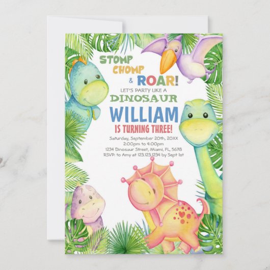 Schattige prehistorisch feestthema voor kinderen kaart (Voorkant)