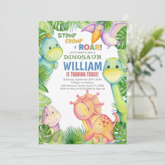 Schattige prehistorisch feestthema voor kinderen kaart (Staand voorkant)