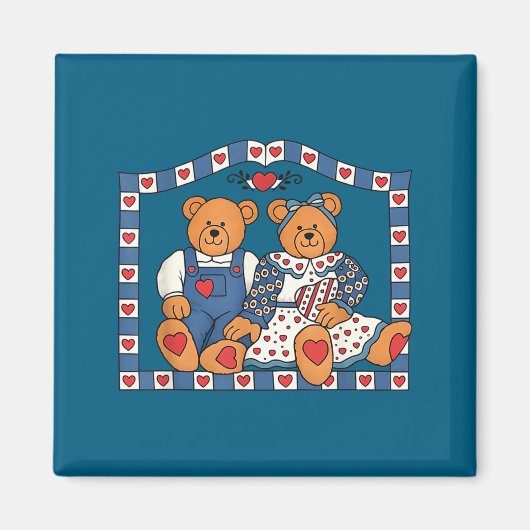 Schattige Preppy 90s Frame Teddybeer Magneet (Voorkant)