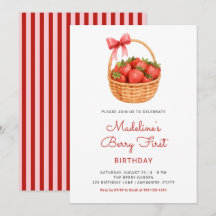 Schattige Preppy Bes Eerste Aardbei Verjaardag