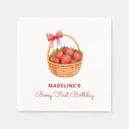 Schattige Preppy Bes Eerste Verjaardag Aardbei Servet