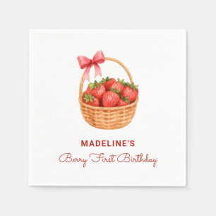 Schattige Preppy Bes Eerste Verjaardag Aardbei Servet