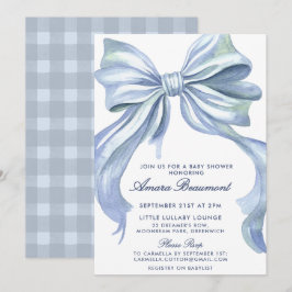 Schattige Preppy Blauwe Strik & Gingham Meisje Bab Kaart