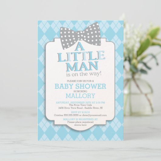 Schattige Preppy Bow Stropdas Argyle Little Man Ba Kaart (Staand voorkant)