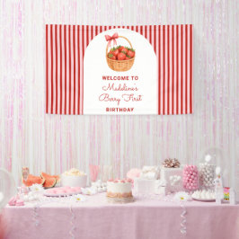 Schattige Preppy Gestreepte Bes Eerste Verjaardag Spandoek