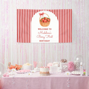 Schattige Preppy Gestreepte Bes Eerste Verjaardag  Spandoek