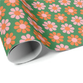 Schattige Preppy Roze Groen Helder Retro Bloempatr Cadeaupapier (Rol Hoek)