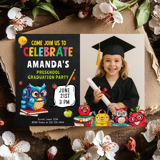 Schattige Preschool Afstuderen Feest met foto Kaart