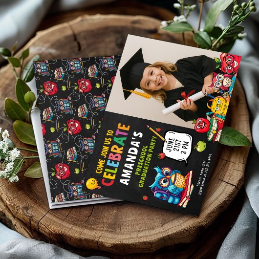 Schattige Preschool Afstuderen Feest met foto Kaart