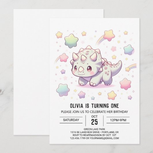 Schattige Pret Dinosaurus 1e Verjaardag Kaart (Voorkant / Achterkant)