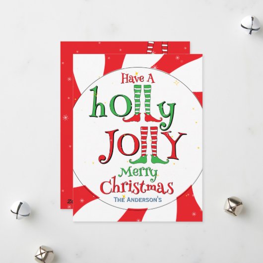 Schattige Pret Feestelijke Hulst Blij Kerstman Vro Feestdagenkaart (Voorkant / Achterkant in situ)