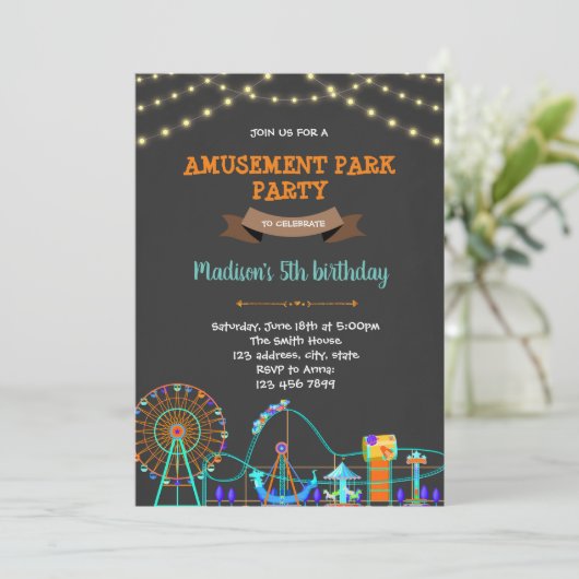Schattige pretpark krijtbord verjaardag kaart (Staand voorkant)