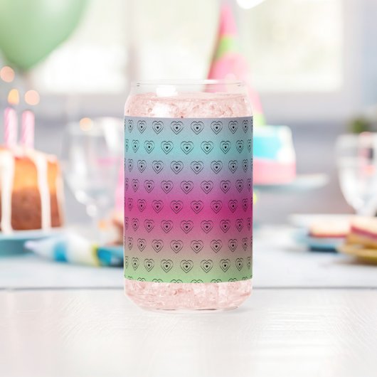 Schattige Pride Rainbow Hearts Pattern Blikvorm Glas (Insitu (Verjaardag))