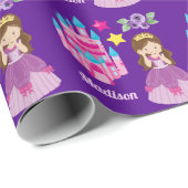 Schattige Princess Castle Custom Paarse Verjaardag Cadeaupapier (Rol Hoek)