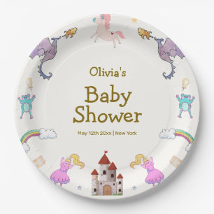 Schattige Princess Dragon Unicorn Baby shower Papieren Bordje