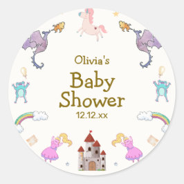Schattige Princess Dragon Unicorn Baby shower Ronde Sticker