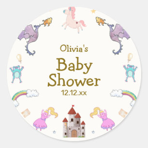 Schattige Princess Dragon Unicorn Baby shower Ronde Sticker