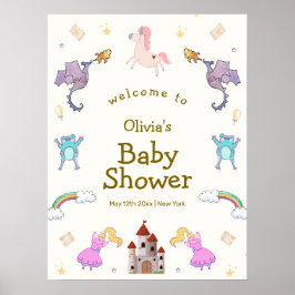 Schattige Princess Dragon Unicorn Baby shower Welk Poster
