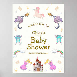 Schattige Princess Dragon Unicorn Baby shower Welk Poster