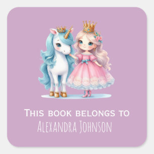 Schattige Princess Eenhoorn Pastel Lavendel Kinder Vierkante Sticker