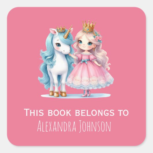 Schattige Princess & Eenhoorn Roze Kinder Labels (Voorkant)