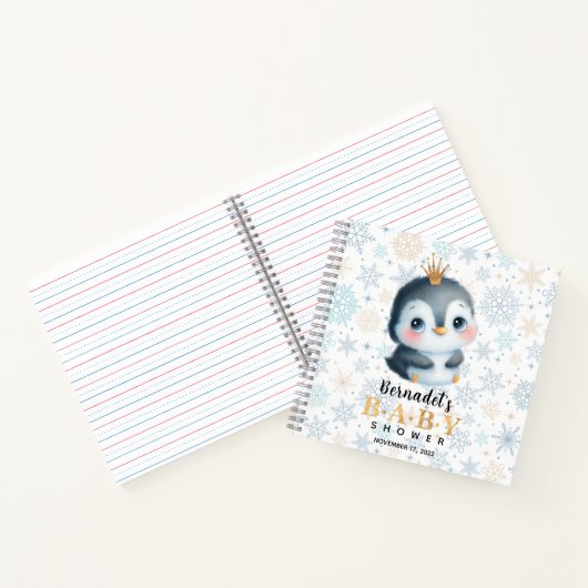 Schattige Princess Penguin Baby shower Gastenboek Notitieboek (Binnen)