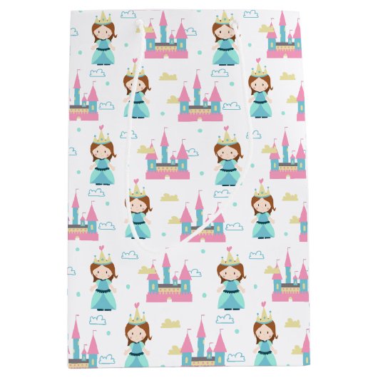 Schattige Princess Pink Castle Verjaardagsfeest Medium Cadeauzakje (Voorkant)