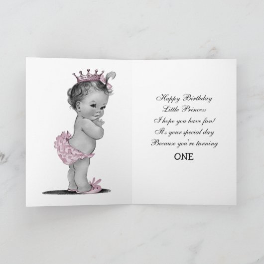 Schattige  Prinses 1e Verjaardag Kaart (Binnen)