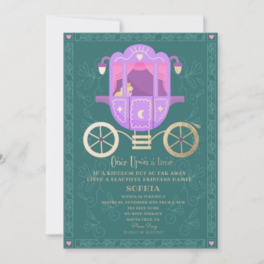 Schattige Prinses Auto Sprookje Verjaardagsfeest Kaart (Voorkant)