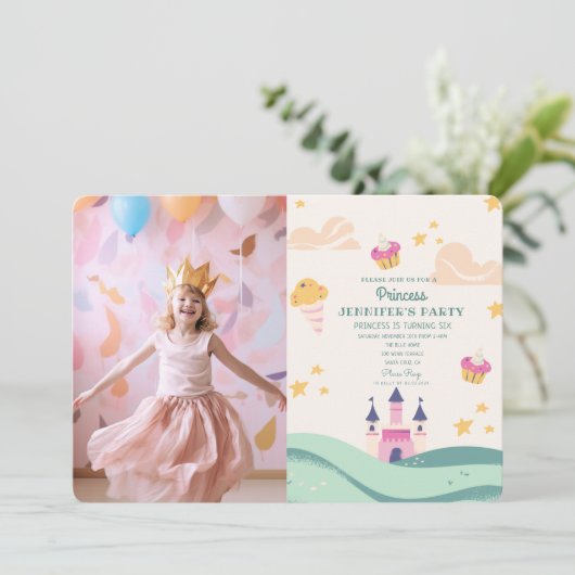 Schattige Prinses Foto Roze Kasteel Verjaardagsfee Kaart (Staand voorkant)