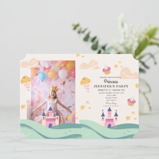 Schattige Prinses Foto Roze Kasteel Verjaardagsfee Kaart (Staand voorkant)