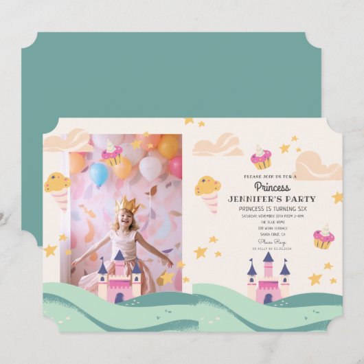 Schattige Prinses Foto Roze Kasteel Verjaardagsfee Kaart (Voorkant / Achterkant)