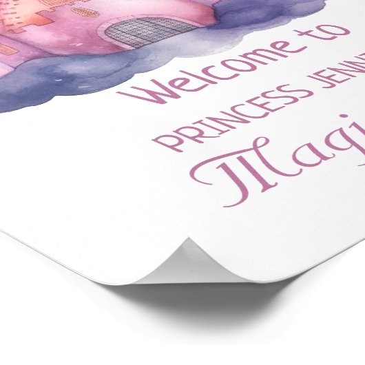 Schattige Prinses Kasteel Meisje Verjaardagsfeest Poster (Hoek)