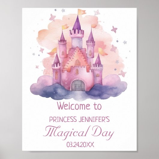 Schattige Prinses Kasteel Meisje Verjaardagsfeest Poster (Voorkant)