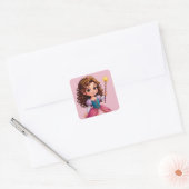 Schattige prinses met toverstaf vierkante sticker (Envelop)