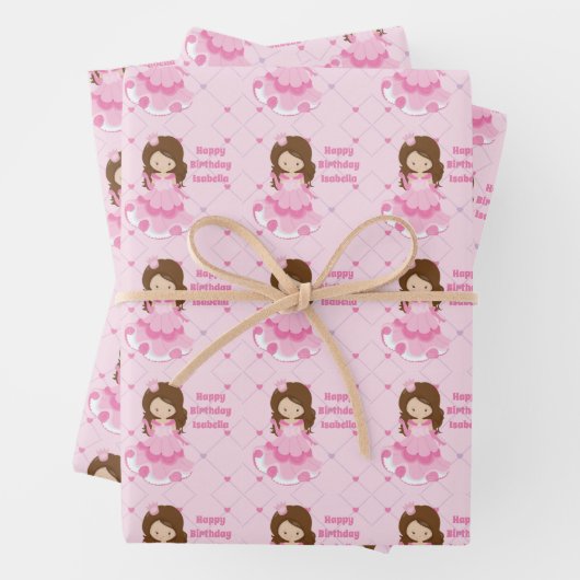 Schattige Prinses Verjaardag Roze Gepersonaliseerd Inpakpapier Vel (In situ)